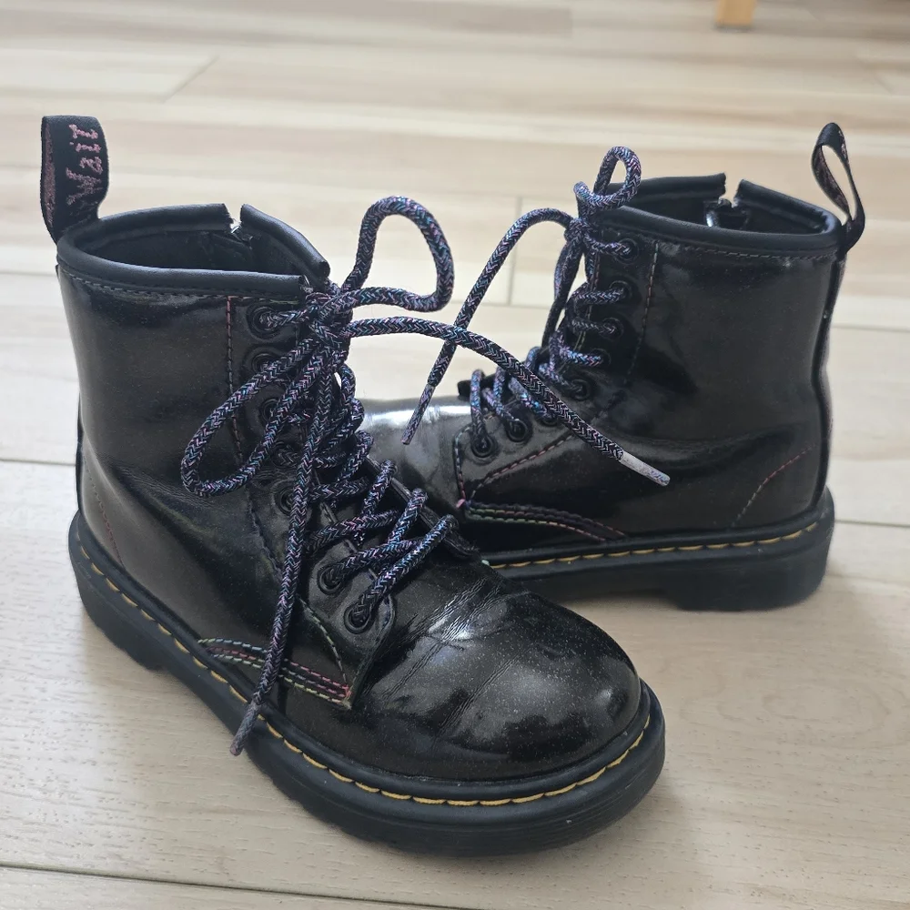 Dr. Martens Junior 1460 Sparkle Rays Lace Up Boots in Black